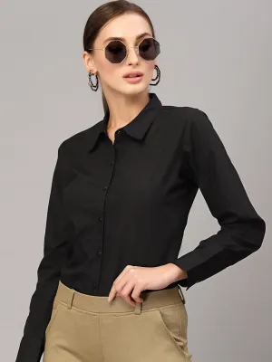 Style Quotient Women Solid Black Cotton Regular Formal Shirt