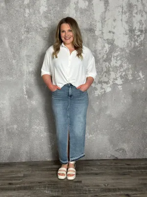 The Brittney Denim Skirt with front slit (Small - 3X)