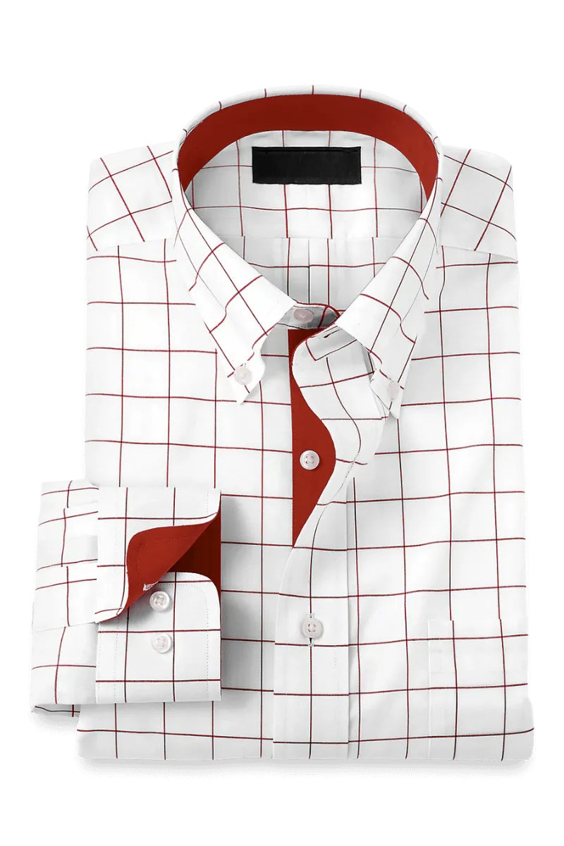 White Non-Iron Cotton Windowpane Casual Shirt