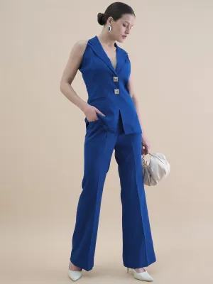 Women Halter Vest Button Detail Fitted Waistcoat With Tailored Fit Trouser Stretchable Co-Ords