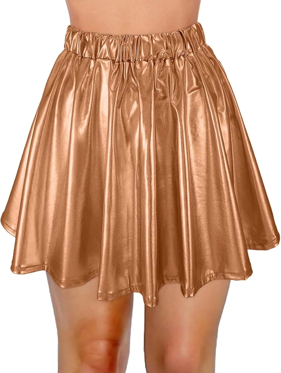 Womens Fashion High Waisted Pleated Skirts Shiny Metallic Dance Skirt Flared A Line Mini Skort Carnival Sequin Skirts