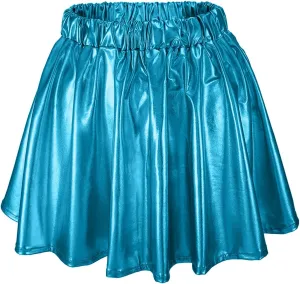 Womens Fashion High Waisted Pleated Skirts Shiny Metallic Dance Skirt Flared A Line Mini Skort Carnival Sequin Skirts