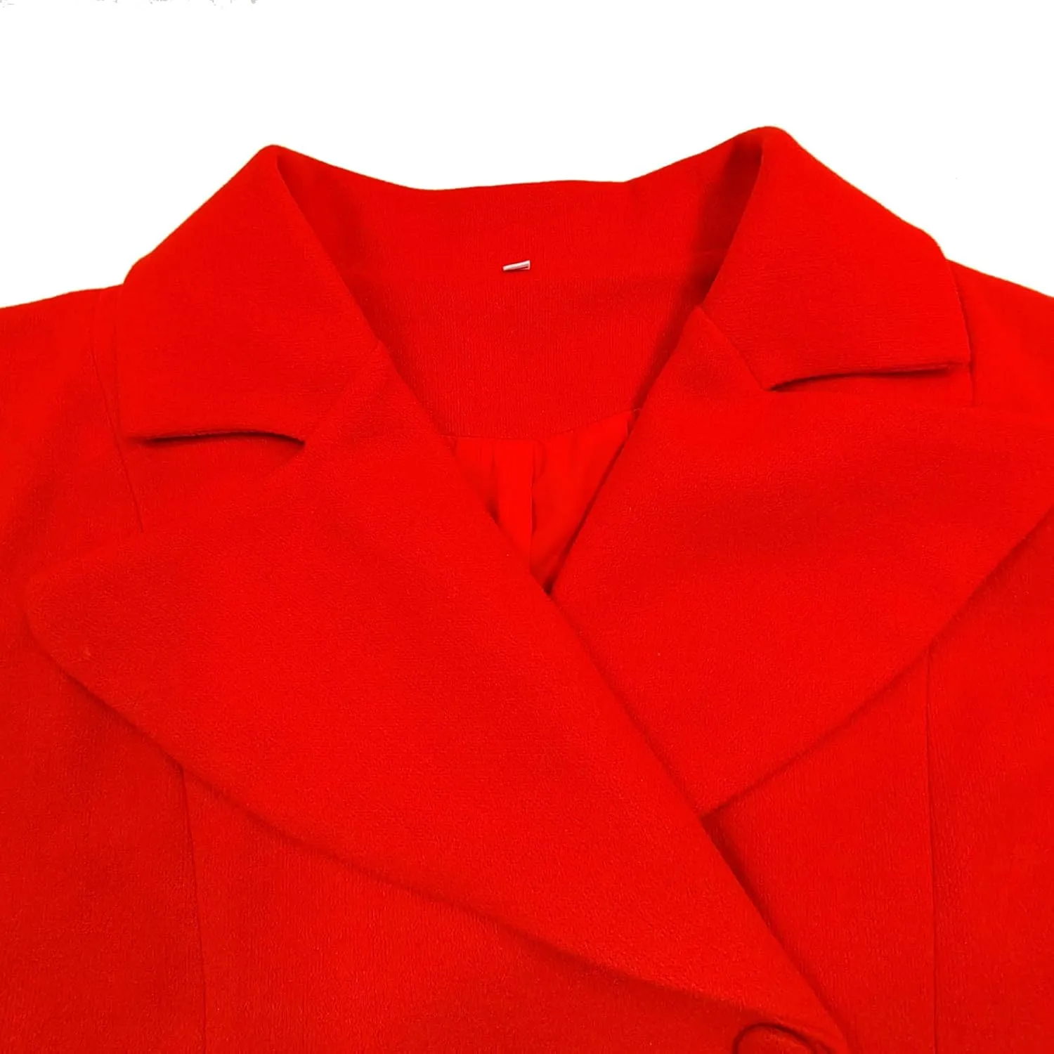 XSTH 2025 Women Wool Coat Double Breasted Lapel Pea Coats Ankle Length Solid Color Overcoat Lantern Sleeve Long Trench Coat